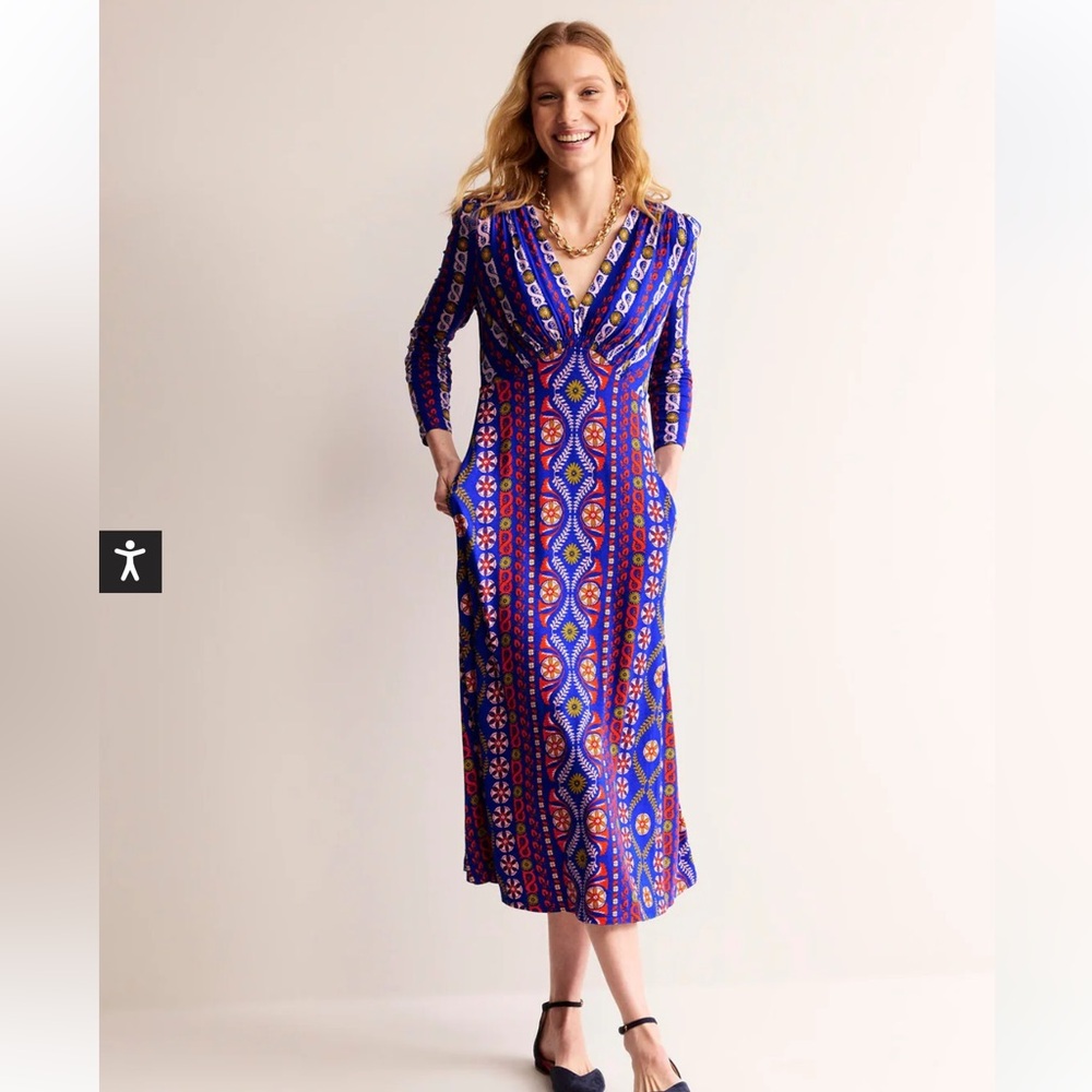Boden Blue & Pink Geometric Midi Dress